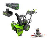 Снегоуборщик самоходный Greenworks GD82ST56 82V (61 см) бесщеточный аккумуляторный c тремя АКБ 8 Ач и двойным ЗУ